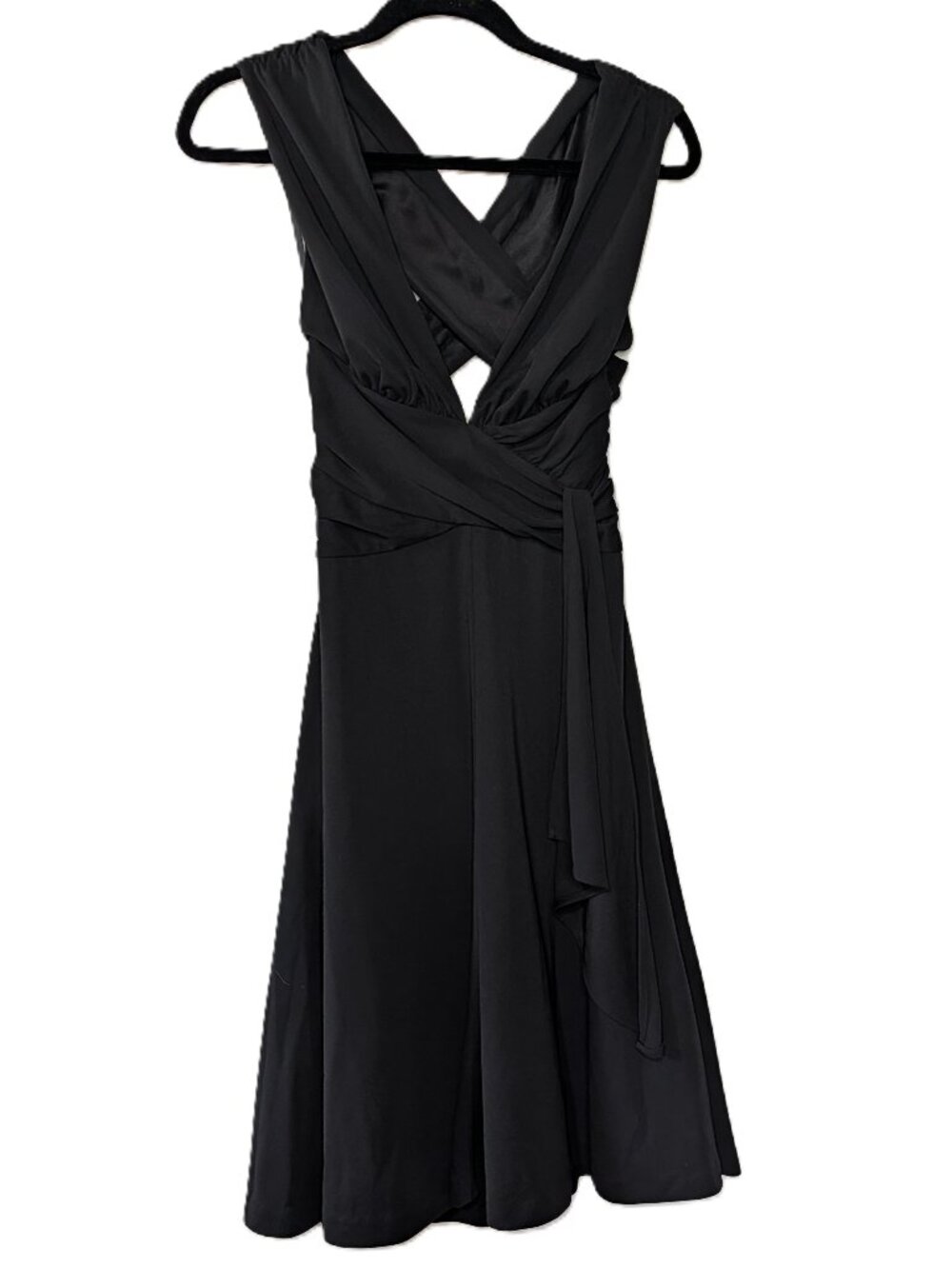 White House Black Market Black Sleeveless Dress V-Neck Open Back Crisscross Sz 2